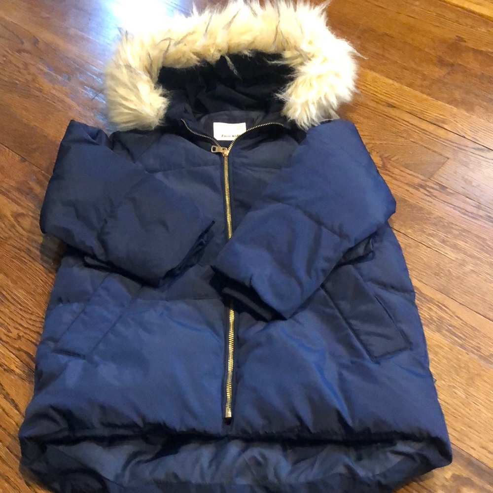 Zara Kids Fleece Lined Puffer Coat with Removable Faux Fur